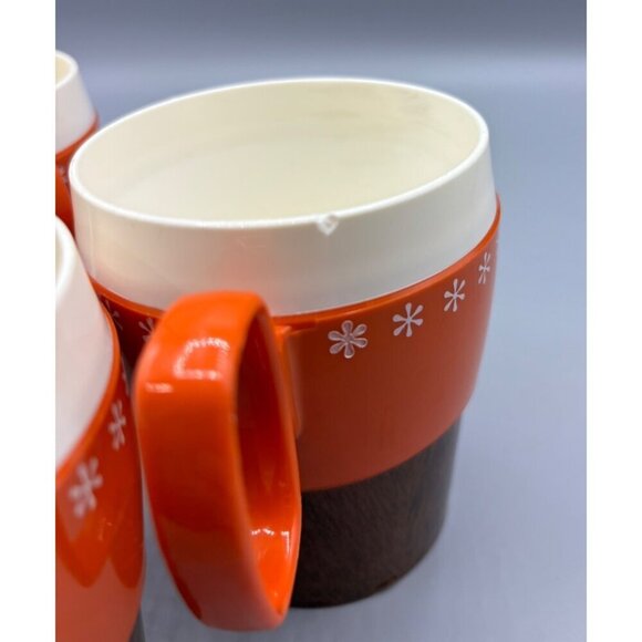 Vtg New-Mar Stackable Orange Brown Mugs Set of 4 Plastic Cups Wood Look Retro - Picture 6 of 9